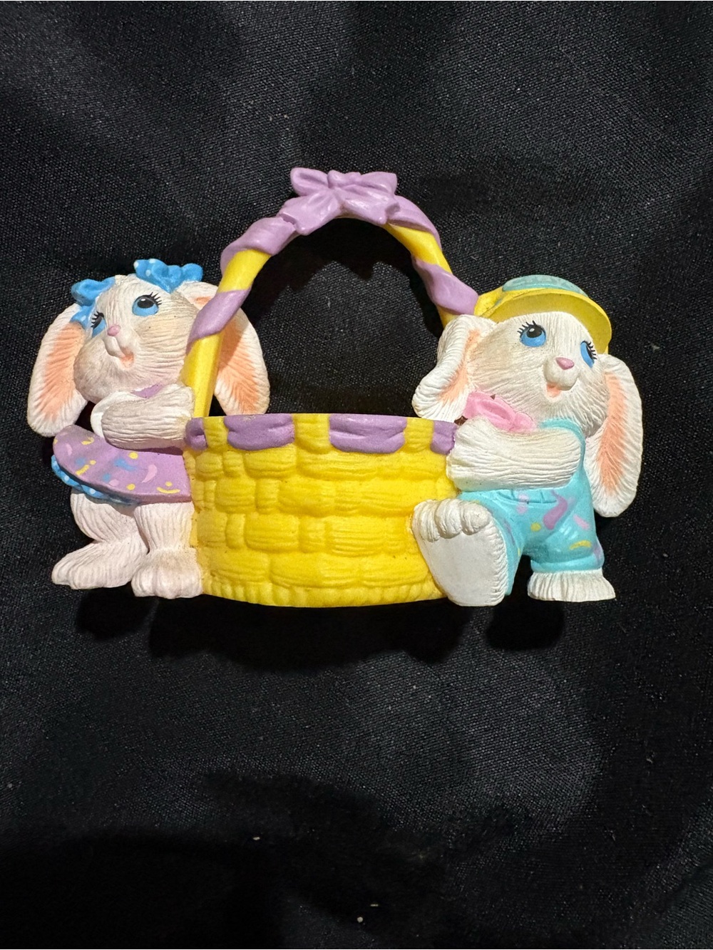 1991 Hallmark Crayola Bunny Figurine bunnies with a yellow basket